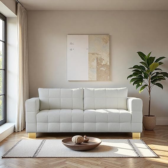 🏡 Modern Upholstered Sofa Couch – Spacious 3-Seater Loveseat with Plush Comfort 🖤 Elegant Home Upgrade