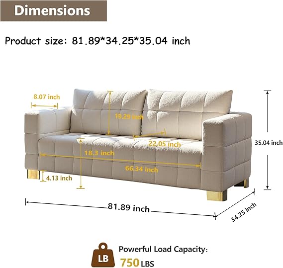 🏡 Modern Upholstered Sofa Couch – Spacious 3-Seater Loveseat with Plush Comfort 🖤 Elegant Home Upgrade